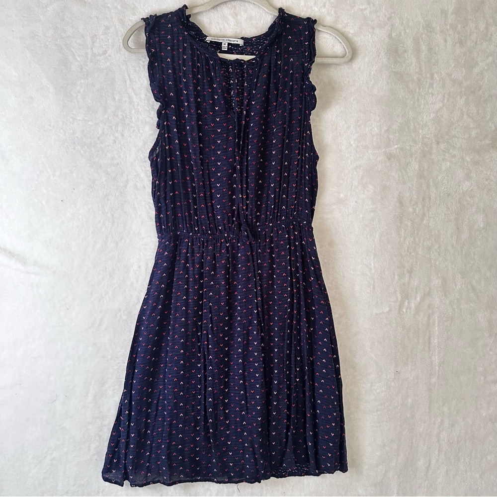 Collective Concepts Perla Textured Ruffle Navy with Pink Hearts Dress